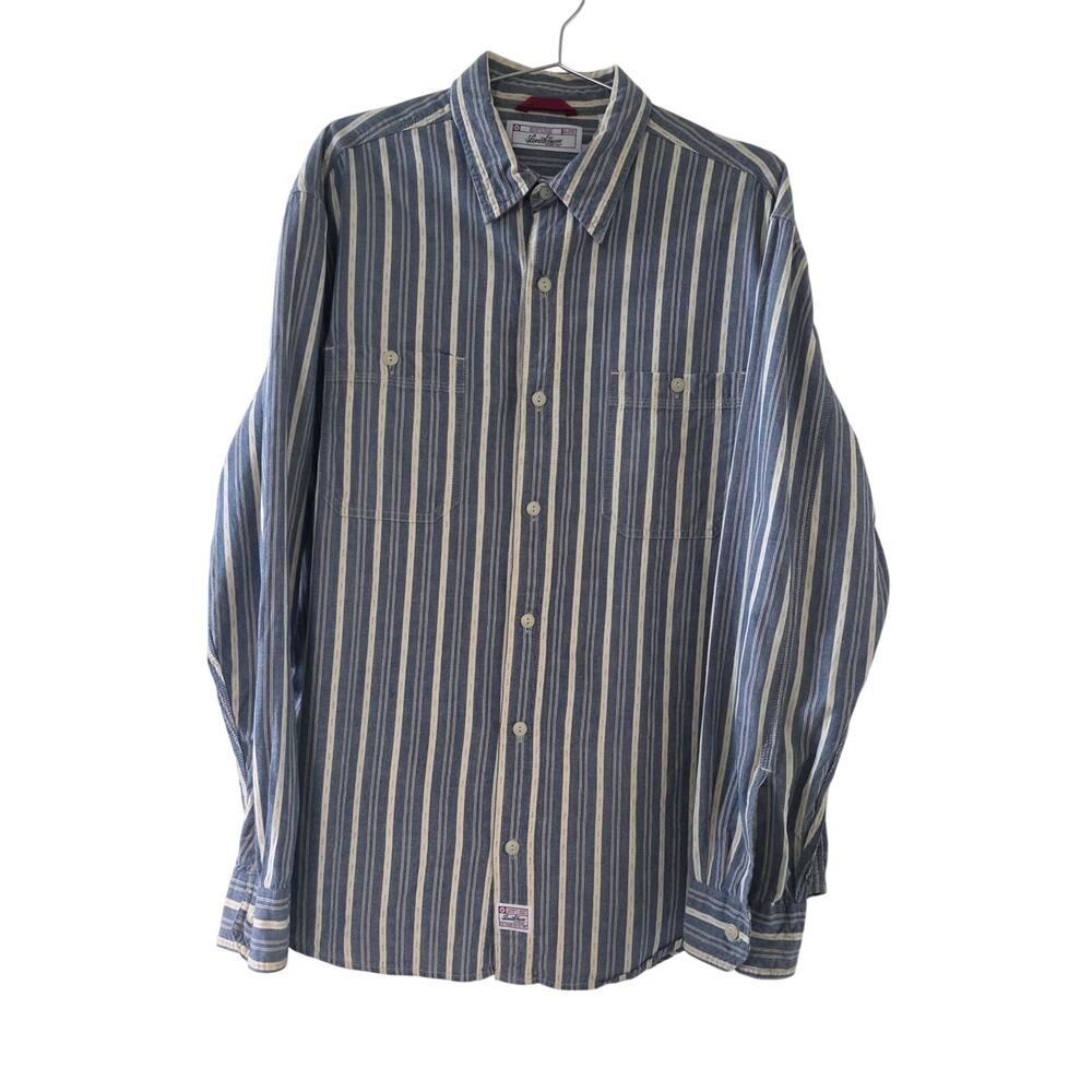 Levi Strauss Signature Striped Cotton Shirt Blue Cream Mens Large Workwear